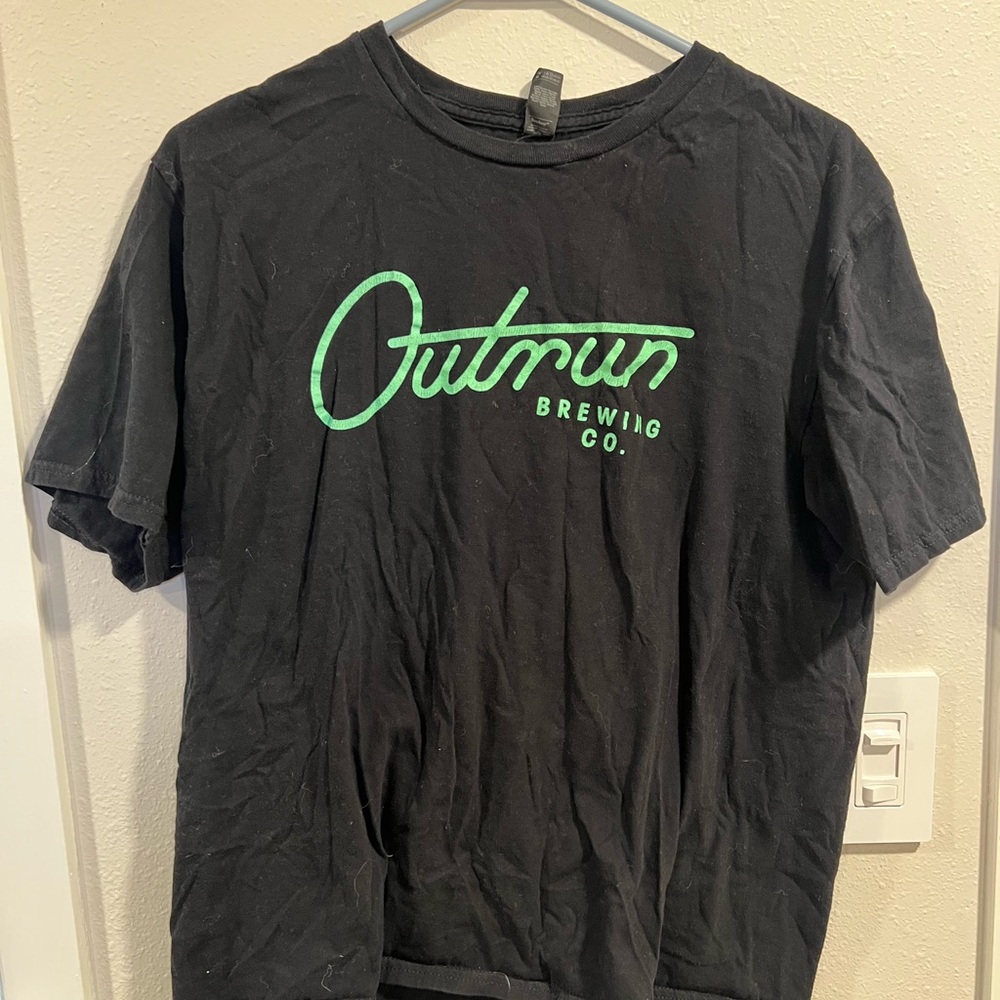 Outrun Brewing Co - Black T-Shirt with neon green lettering/design